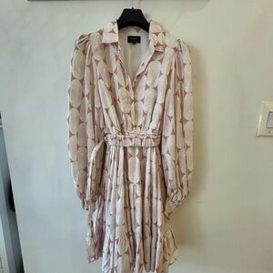 Bardot Long Sleeve Dress in Pink and Cream